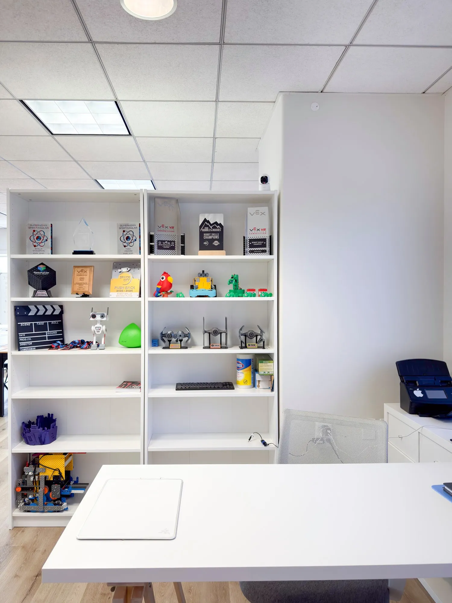 The display shelf in the lab.